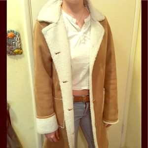 Paris blues faux sheepskin shearling suede coat